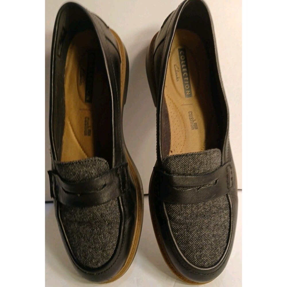 Clarks Collection Women's Raisie Eletta Penny Loafers Black Tweed Size US 7.5 M